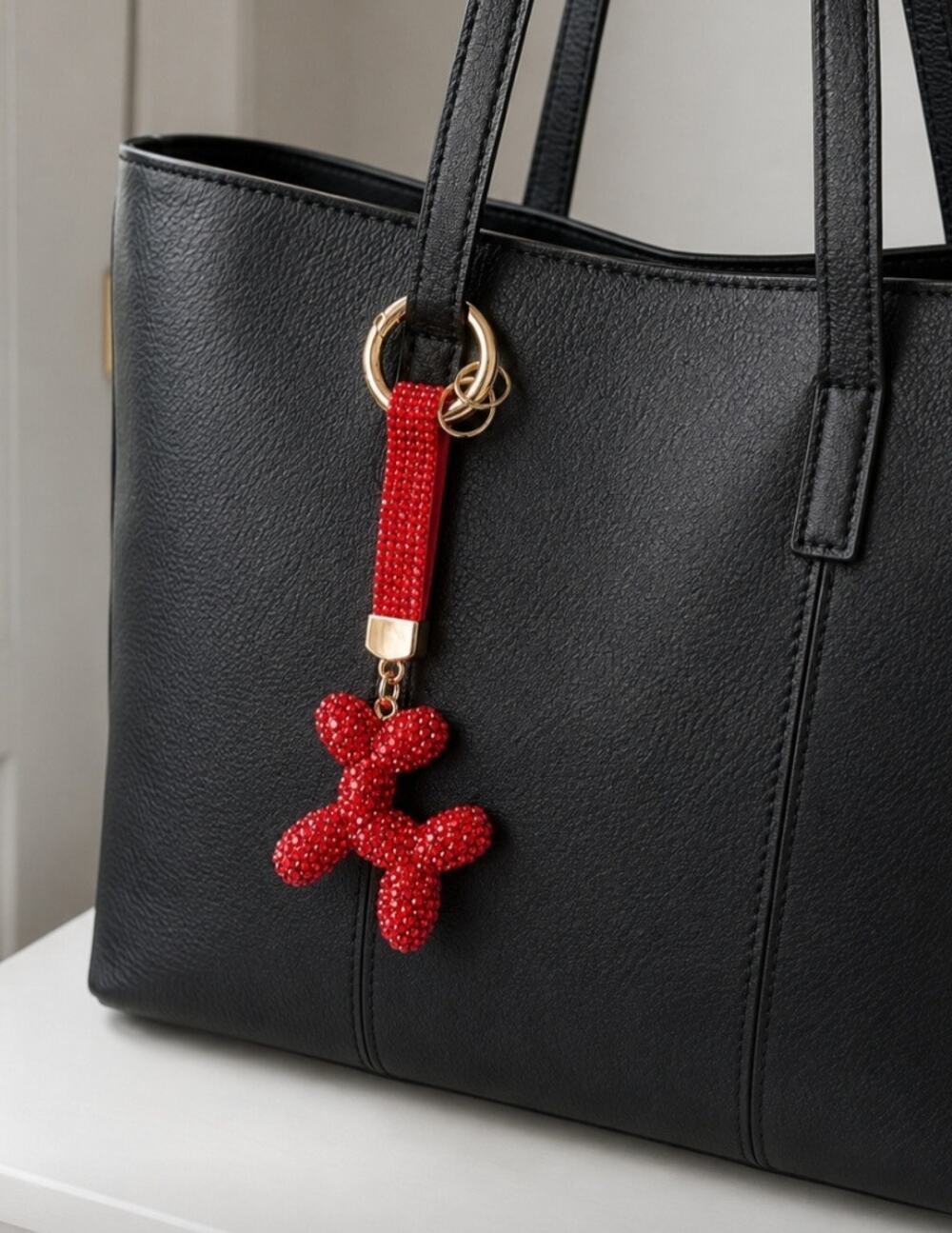 Rhinestone Red Balloon Dog Bag Charm New